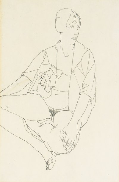 Desnudo femenino sentado con blusa abierta, 1913 de Egon Schiele