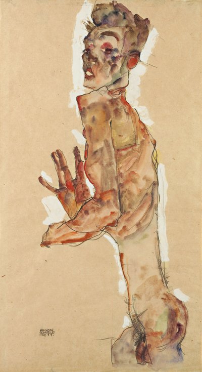 Autorretrato con dedos extendidos de Egon Schiele