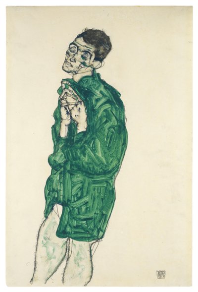 Autorretrato con camisa verde y ojos cerrados, 1914 de Egon Schiele