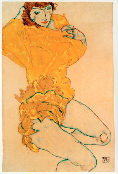 Mujer desnudándose [Woman Undressing] de Egon Schiele