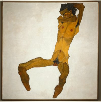 Sitzender Männerakt ... (óleo y acuarela sobre lienzo) de Egon Schiele