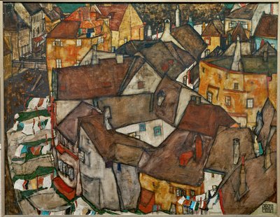 Pequeña ciudad - Krumau en Checoslovaquia (óleo sobre lienzo) de Egon Schiele