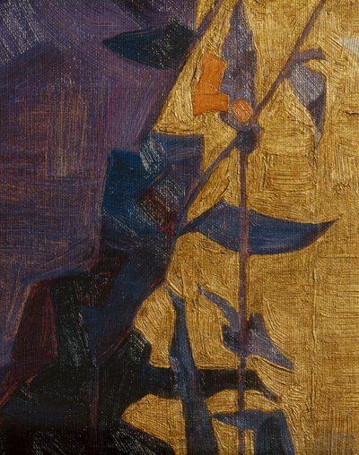 Flor estilizada sobre fondo decorativo ... (bronce) de Egon Schiele