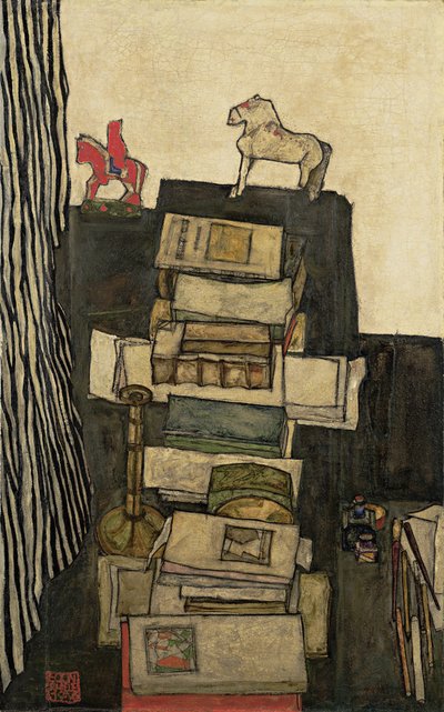 Naturaleza Muerta con Libros, Escritorio de Schiele de Egon Schiele