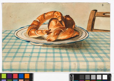 Bodegón con plato de pasteles de Egon Schiele