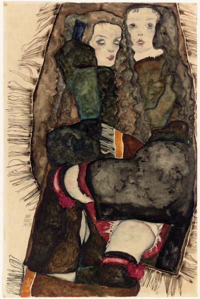 Dos chicas en una manta con flecos, 1911 de Egon Schiele