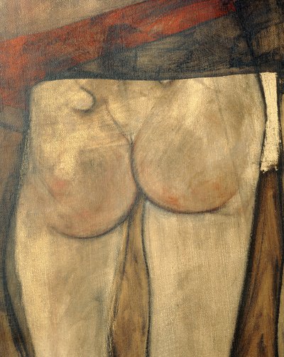 Desnudo femenino con pañuelo al hombro, fragmento ... (óleo sobre lienzo) de Egon Schiele