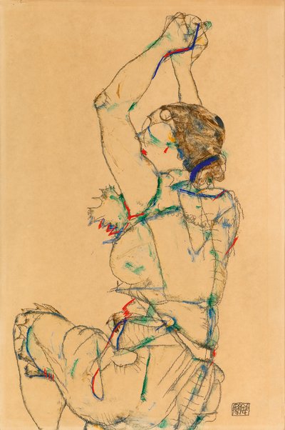 Mujer con brazos levantados, 1914 de Egon Schiele