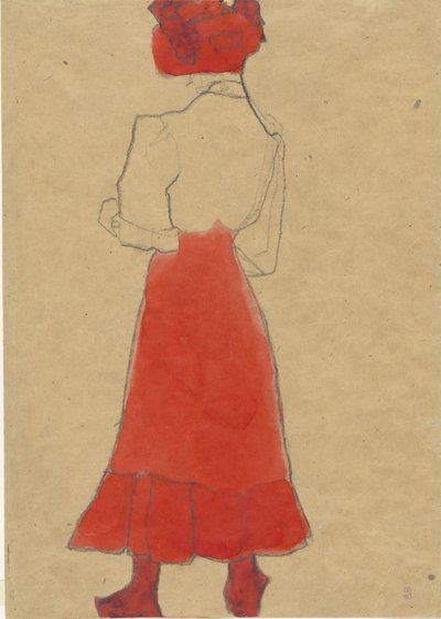 Mujer con falda roja, c. 1909 de Egon Schiele