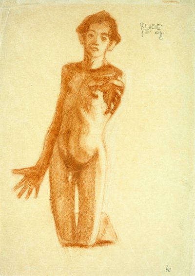 Joven arrodillado, 1908 de Egon Schiele