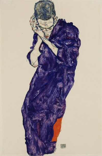 Joven en sotana púrpura con manos cruzadas de Egon Schiele