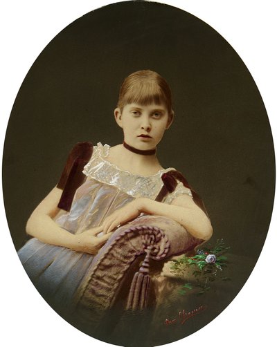Retrato de una niña. Fotografía en gelatina de plata, gouache de Egor Maximovich Ovcharenko (?-1902) de Egor Maximovich Ovcharenko