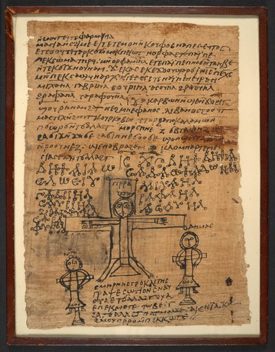 La crucifixión de un texto mágico copto del siglo VI, O 6796 (4), 475-525 d. C. (papiro) de Egyptian