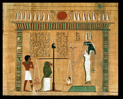 El pesaje del corazón, (detalle) de una página del Libro de los Muertos de Egyptian