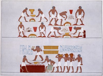 Taller de los Fundidores de Oro de Rothennou - facsímil de los frescos del Templo de Karnak, en “Historia del Arte Egipcio” por Prisse d