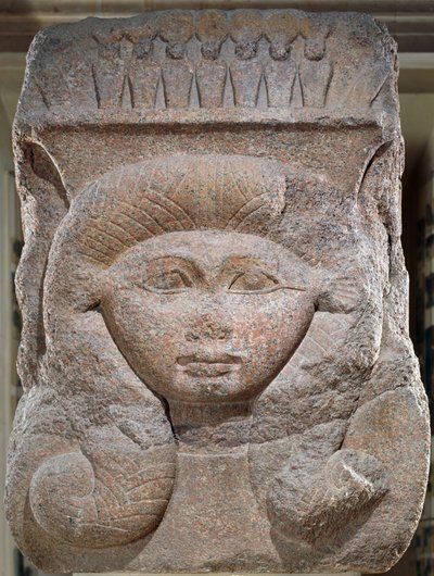Capitel con la cabeza de Hathor usurpado por Osorkon II (c.883-855 a.C.) de Bubastis, Reino Medio de Egyptian 12th Dynasty