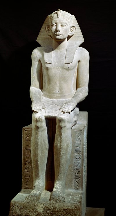 Antigüedad egipcia: estatua de piedra caliza del faraón Amenemhet (Amenemhat) III. XII dinastía. 1910 a.C. De Hawara. Dim. 160 cm El Cairo, Museo Egipcio de Egyptian 12th Dynasty