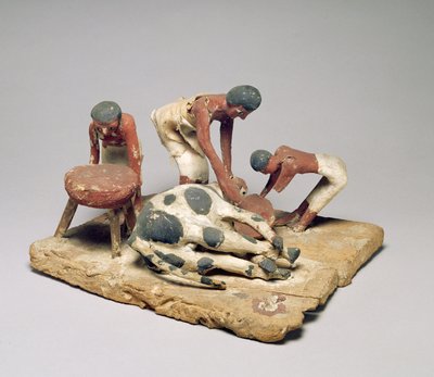 Modelo de carniceros trabajando, de la Tumba de Khety, Beni Hasan, Reino Medio, c.1985-1900 a.C. de Egyptian 12th Dynasty