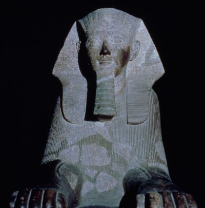 Una esfinge de la reina Hatshepsut, del Templo Mortuorio de Hatshepsut, Nuevo Reino de Egyptian 18th Dynasty