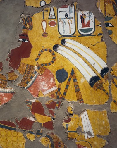 Amenhotep III con flabelum, cetro y mayal, pintura de la Tumba de Amenhotep III en Tebas, Civilización egipcia, Reino Nuevo, Dinastía XVIII de Egyptian 18th Dynasty
