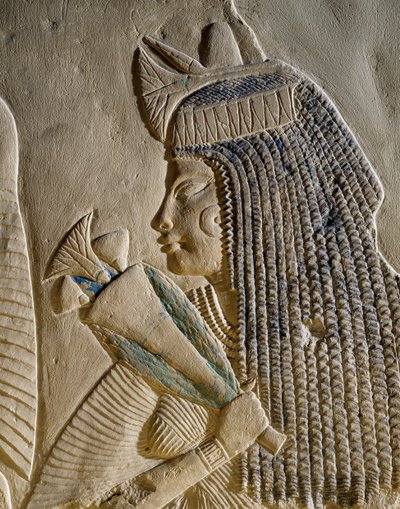 Dejat, detalle del bajorrelieve pintado que representa a Imenmes y Dejat, padres del general Imeneminet, de la tumba de Menfis, Civilización egipcia, Reino Nuevo, dinastía XVIII. de Egyptian 18th Dynasty