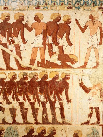 Detalle de frescos que muestran al ejército recibiendo raciones, de la Tumba de Userhat (TT56) de Egyptian 18th Dynasty