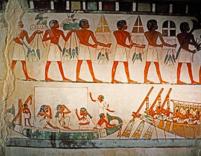 ARTE EGIPCIO: Pintura mural en la Tumba de Nakht en Elwet el-Sheik Abdel Q..., c. 1425 a.C. (piedra caliza) de Egyptian 18th Dynasty