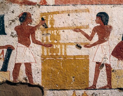 Egipto, Luxor, Tebas Oeste, Valle de los Nobles. Tumba de Nenamon e Ipuki. Fresco que representa a los carpinteros trabajando. (Reino Nuevo, Dinastía XVIII) de Egyptian 18th Dynasty