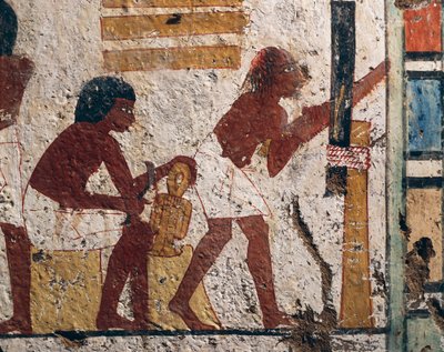 Egipto, Luxor, Tebas Oeste, Valle de los Nobles. Tumba de Nenamon e Ipuki. Fresco que representa a los carpinteros trabajando. (Reino Nuevo, Dinastía XVIII) de Egyptian 18th Dynasty