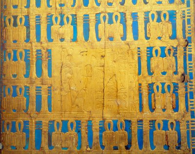 Antigüedad egipcia: detalles de la caja del dosel. Tesoro de Tutankamón de Egyptian 18th Dynasty
