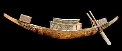 Antigüedad egipcia: barco real: representa el viaje del difunto al otro mundo. Escultura de madera de la tumba de Tutankamón, valle de los reyes, Egipto. 1375-1358 a.C. Museo Egipcio, El Cairo, Egipto de Egyptian 18th Dynasty