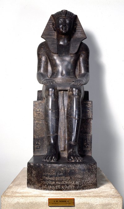 Antigüedad egipcia: escultura de basanita que representa a Thutmosis (Tuthmosis o Thutmus) III (circa 1504-1450 a.C.), faraón egipcio. XVIII dinastía. De Tebas. Turín, museo egipcio de Egyptian 18th Dynasty