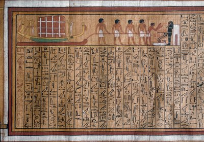 Antigüedad egipcia: el transporte del catafalco a la tumba. Papiro. Libro de los Muertos de Kha. Dinastía XVIII de Egyptian 18th Dynasty