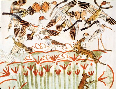 Pesca y caza en los pantanos, detalle de los pájaros, de la Capilla de la Tumba de Menna, Nuevo Reino (pintura mural) de Egyptian 18th Dynasty