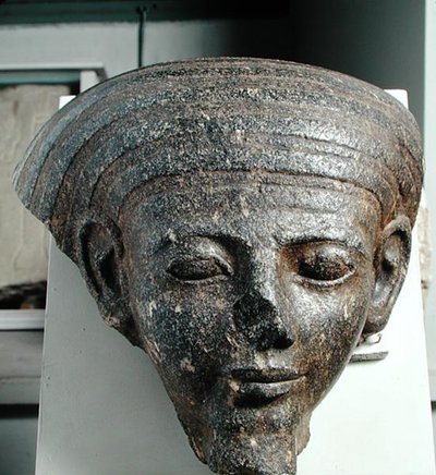 Cabeza de un sacerdote, de un sarcófago, Nuevo Reino, c.1350 a.C. (granito) de Egyptian 18th Dynasty