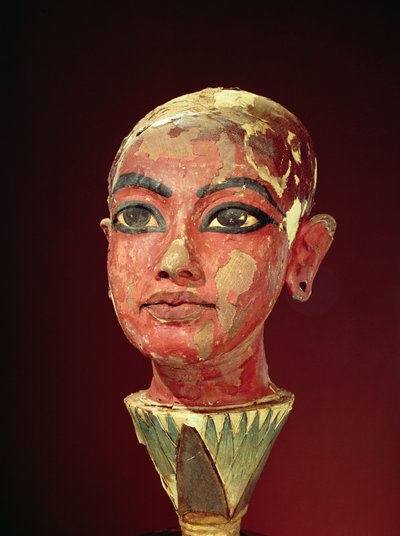 Cabeza del niño rey emergiendo de una flor de loto, de la tumba de Tutankamón (c.1370-1352 a.C.) Reino Nuevo de Egyptian 18th Dynasty