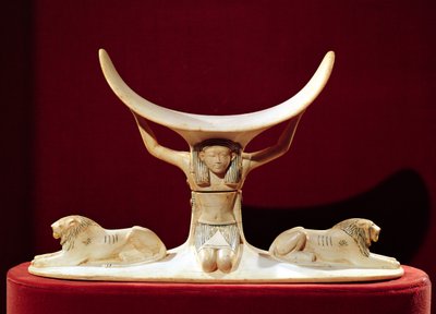 Reposacabezas con Shu, el Dios Egipcio del Aire, de la Tumba de Tutankamón de Egyptian 18th Dynasty