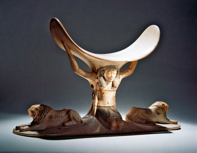 Reposacabezas con Shu, el dios egipcio del aire, de la tumba de Tutankamón, Nuevo Reino de Egyptian 18th Dynasty