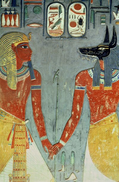 Horemheb y Anubis, de la Tumba de Horemheb (c.1323-1295 a.C.) Nuevo Reino de Egyptian 18th Dynasty