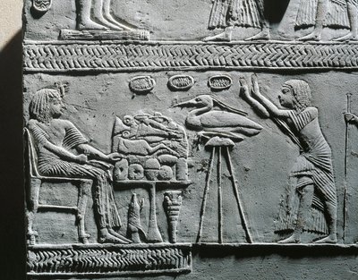 Horemheb comiendo la comida funeraria, relieve de la tumba de Horemheb en Saqqara de Egyptian 18th Dynasty