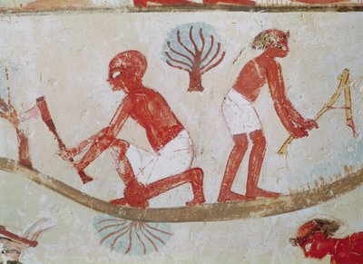 Trabajador y leñador en el trabajo, de la tumba de Nakht, Nuevo Reino de Egyptian 18th Dynasty