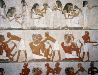 Hombres y mujeres poniéndose joyas (detalle) de Egyptian 18th Dynasty