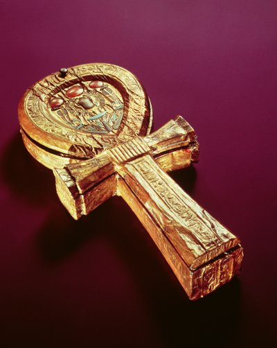 Estuche de espejo en forma de ankh, de la tumba de Tutankamón (c.1370-1352 a.C.) Nuevo Reino de Egyptian 18th Dynasty