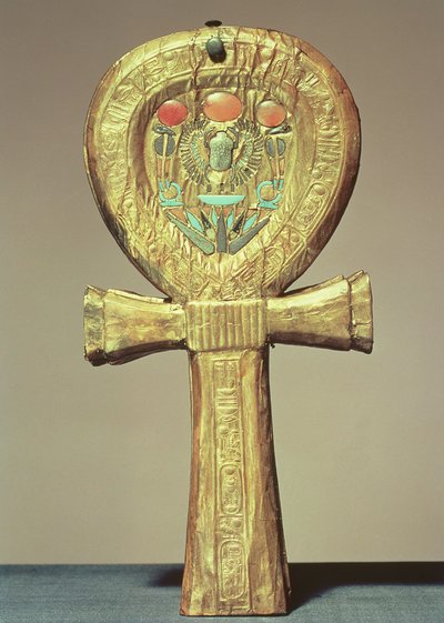 Estuche de espejo en forma de ankh, de la tumba de Tutankamón (c.1370-52 a.C.) Nuevo Reino de Egyptian 18th Dynasty