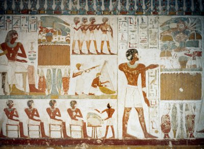Músicos, (detalle), Tumba de Userhat, Sheikh Abd el Qurnah, Luxor, Tebas de Egyptian 18th Dynasty