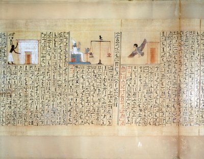 Papiro que representa el pesaje del corazón, del Libro de los Muertos de Maiherperi de Egyptian 18th Dynasty