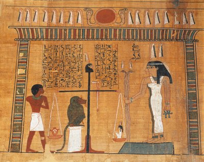 Papiro del Libro de los Muertos: el difunto juzgado ante el tribunal de Osiris de Egyptian 18th Dynasty