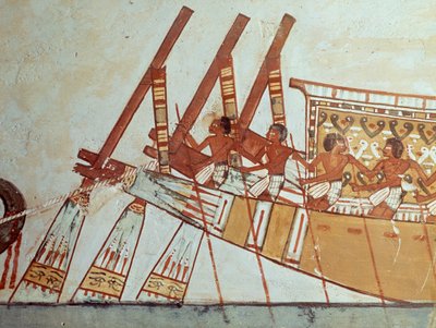 Peregrinación de difuntos a Abidos, mural, Tumba de Menna, también conocida como Tumba TT69, que data del reinado de Tutmosis IV, Jeque Abd el-Qurna, Tebas. de Egyptian 18th Dynasty