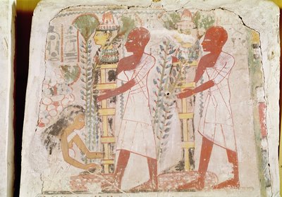 Preparación de dos momias para la ceremonia de purificación, de la tumba de Merymaat, Nuevo Reino de Egyptian 18th Dynasty