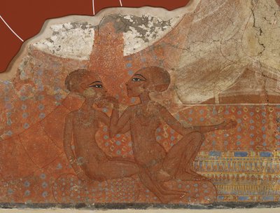 Fresco de princesas, egipcio, Reino Nuevo, XVIII Dinastía, c.1555-1337 a.C. de Egyptian 18th Dynasty
